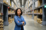 Fototapeta  - Portrait of woman manager with arms crossed in warehouse