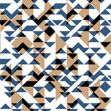 Seamless Geometric Pattern.Blue, Brown Shapes On A White Background.