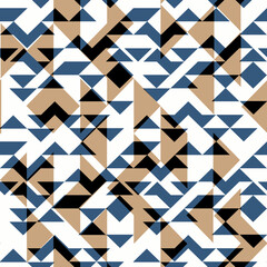 Seamless geometric pattern.Blue, brown shapes on a white background.