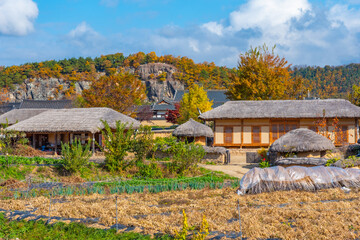 Wall Mural - Typical farm houses at Hahoe folk village in Republic fo Korea