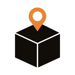 Poster - box carton with pin location delivery service silhouette style