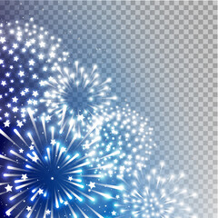 Wall Mural - Starry night sky with shiny fireworks on transparent background - vector element for holiday design