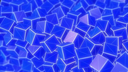 Wall Mural - wireframe blue cubes abstract blurred motion geometric background. 3d animated 4k uhd video clip.