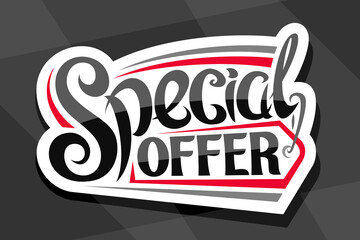 Wall Mural - Vector logo for Special Offer Sale, white decorative price tag for black friday or cyber monday sale with unique handwritten lettering for words special offer on grey abstract background.