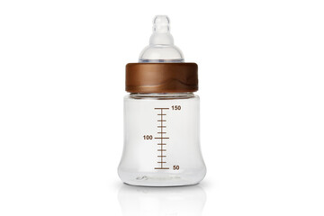 Isolated brown baby bottle with out milk on white background