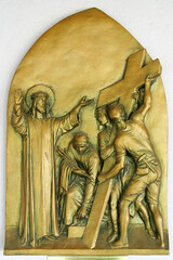 2nd Stations of the Cross, Jesus is given his cross, parish church of the Holy Trinity in Zagreb, Croatia