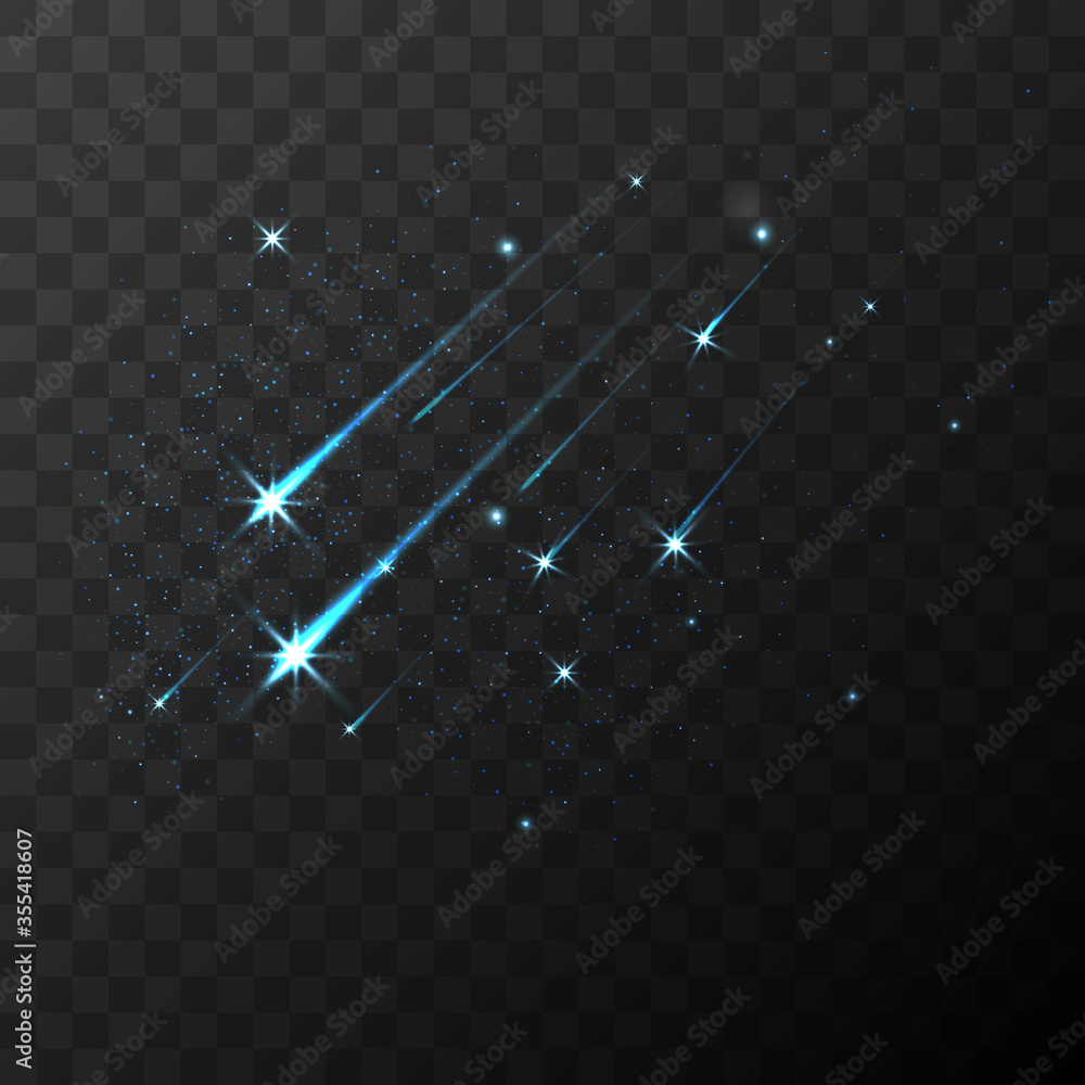 Color vector shooting stars falling stars meteor and comet on ...