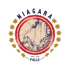 Sticker - grunge rubber stamp of niagara falls