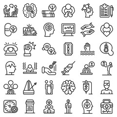 Poster - Supporting mental health icons set. Outline set of supporting mental health vector icons for web design isolated on white background