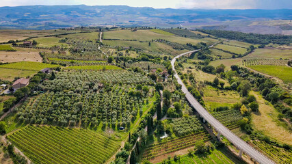 Sticker - Amazing aerial view of San Quirico medieval town in Tuscany