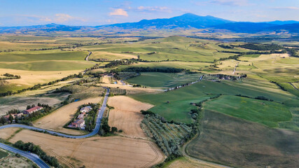 Wall Mural - Pienza, Tuscany. Aerial view at sunset of famous medieval town