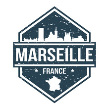 Marseilles France Travel Stamp Icon Skyline City Design Tourism 