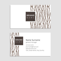 vector business card with the wood texture. used pattern based on organic stripes shape. modern styl