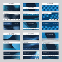 Wall Mural - mega set of 18 header, card or banner designs with abstract blue minimalist geometric pattern backgr