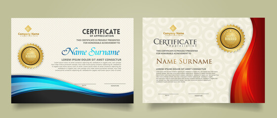 set modern certificate template with flow lines ornament and modern pattern background.