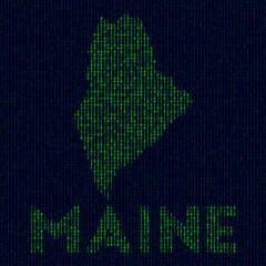 Naklejka na meble Digital Maine logo. US state symbol in hacker style. Binary code map of Maine with US state name. Amazing vector illustration.