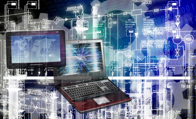 Canvas Print - industrial engineering computers  technology concept mixed