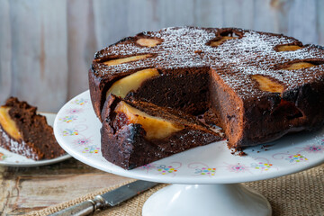 Sticker - chocolate cake with pears dusted with icing sugar