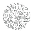 © Mykola - Pattern with restaurant and food. Black and white thin line icons