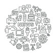 © Mykola - Pattern with mass media. Black and white thin line icons