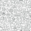 © Mykola - Seamless pattern with restaurant and food. Black and white thin line icons