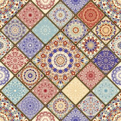 Wall Mural - Seamless ceramic tile with colorful patchwork. Vintage multicolor pattern in turkish style. Endless pattern can be used for ceramic tile, wallpaper, linoleum, textile, web page background. Vector