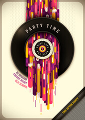 Wall Mural - Modern party poster design, with vinyl and  colorful abstract composition. Vector illustration.