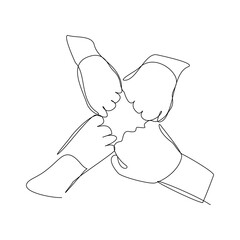 Wall Mural - Continuous line drawing of arm hands fist bump together. vector illustration