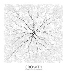 Vector generative branch growth pattern. Square texture. Lichen like organic structure with veins. Monocrome square biological net of vessels.