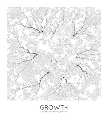 Vector generative branch growth pattern. Square texture. Lichen like organic structure with veins. Monocrome square biological net of vessels.