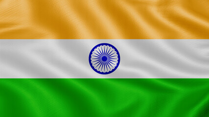 Flag of India. Realistic waving flag 3D render illustration with highly detailed fabric texture.