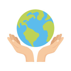 Wall Mural - hands lifting world planet earth ecology
