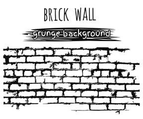 Old brick wall. Brickwork grunge black and white background. Vector illustration