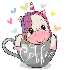 Canvas Print - Unicorn is sitting in a Cup of coffee