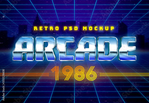 1980s Retro Arcade Mockup Text Effect Stock Template Adobe Stock