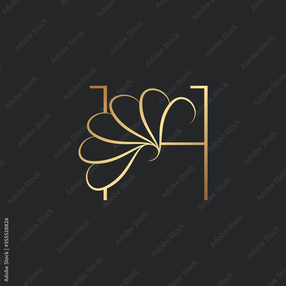 Modern Golden Luxury H Letter Logo, Elegant Alphabet Vector Nature Flower Style.
