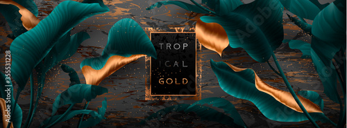 Palm leaves, gold, marble template, artistic covers design, colorful texture,...