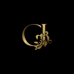 Elegance Luxury deco letter C and I, CI golden logo vector design, alphabet font initial in art decorative style.