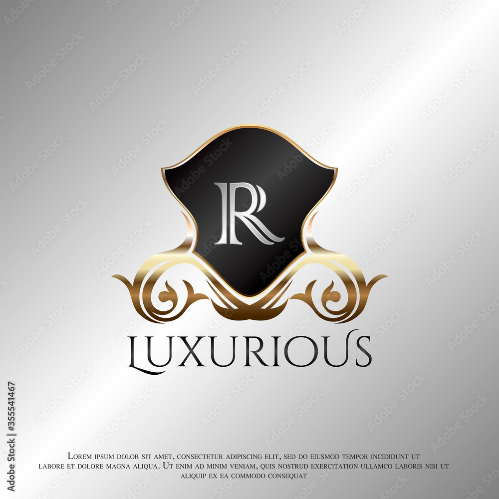 Deco Shield Luxury Logo Letter R Golden Logo Icon Template Vector Design