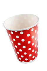 red festive paper cups with a pattern of white peas. + clipping path