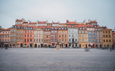 Wall Mural - Warsaw Old Town Square with the Mermaid statue in the center.