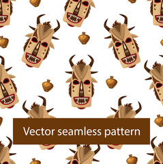 Vector seamless pattern with trdaitional Bulgarian kuker mask