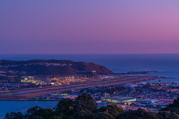 Wall Mural - Sunset aerial view of Wellington International airport in New Zealand
