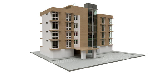 Wall Mural - Small white and beige condominium with elevator and garage. 3d rendering.