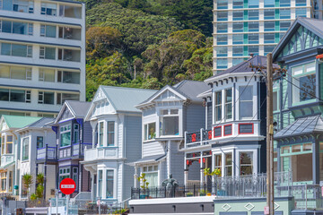 Sticker - Traditional residential houses at Mount Victoria in Wellington, New Zealand