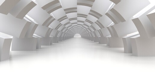 Wall Mural - Long white tunnel as an abstract background for your design. 3d illusration.