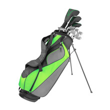 Golf Clubs Isolated On White Background. Golf Clubs Bag. Golf Sets. Niblick In Golf Bag. Golf Equipment