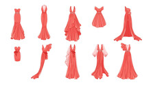 Dresses For Prom, Gala Evening, Wedding, Masquerade, Points. Set Of Different Dresses. Modern And Classic Style.