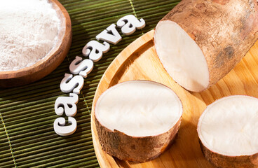 Poster - Manihot esculenta - Cassava word in wooden letters