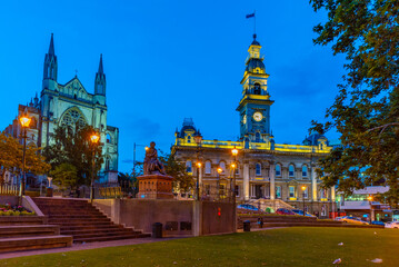 Canvas Print - Sunset view of Dunedin town hall and saint paul's cathedral in New Zealand